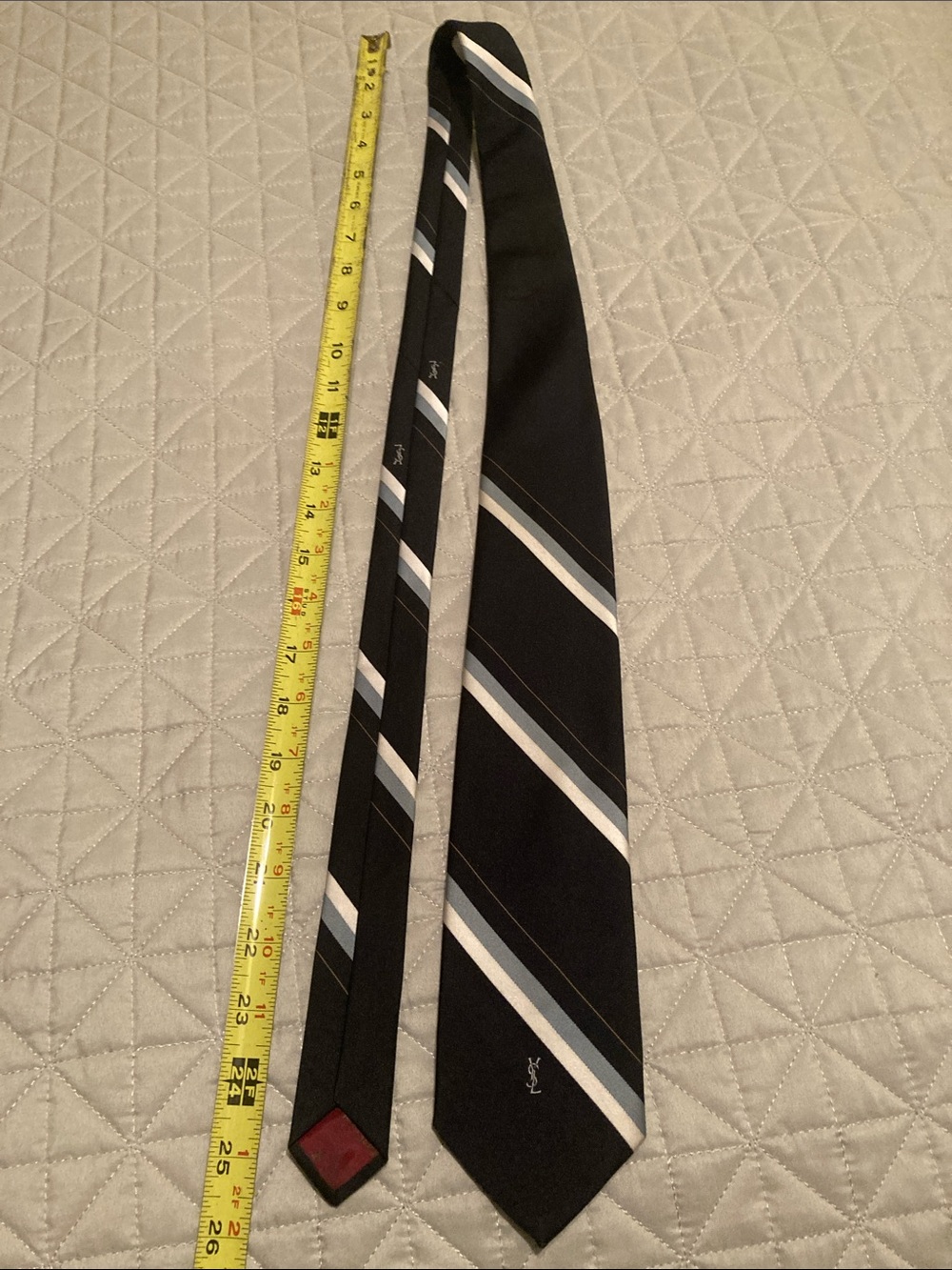 Yves Saint Laurent dark navy Tie with Blue and White Stripes